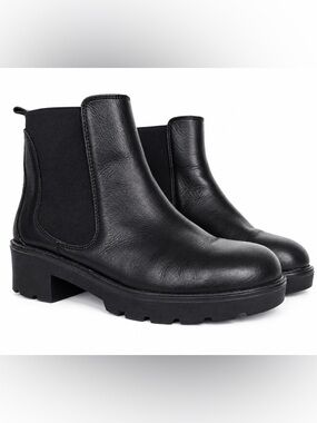 Enzo Tesoti Black Leather Chelsea Lug Boots Size 40 Eur 9-9.5 US
